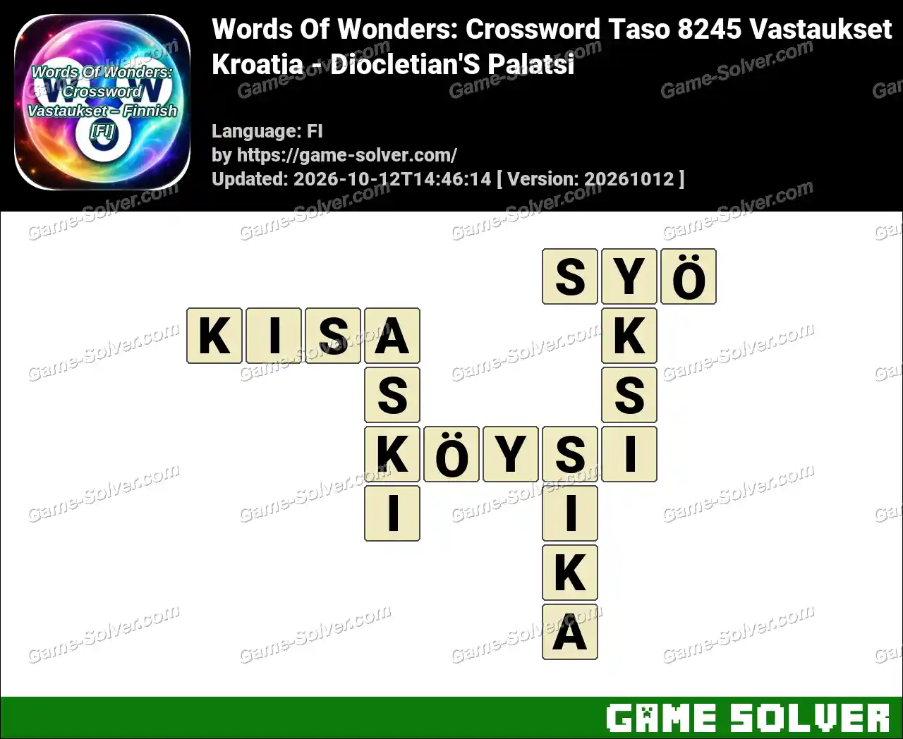 Words Of Wonders: Crossword Taso 8245 Vastaukset – Kroatia – Diocletian’S Palatsi